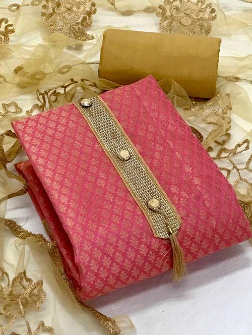 women pink banarasi unstitched suits - 20276316 - Very Small Image - 1