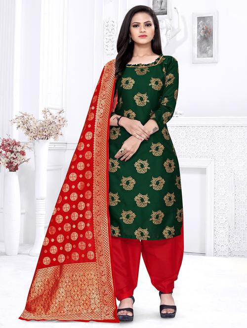 women green banarasi unstitched suits - 20276342 - Very Small Image - 1