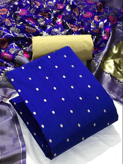 women blue banarasi unstitched suits - 20276405 - Very Small Image - 1