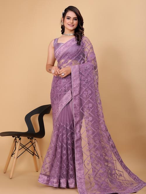 lavender colored embroidered saree - 20276419 - Very Small Image - 1