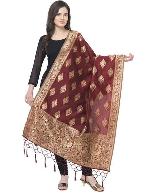 maroon cotton blend dupatta - 20276481 - Very Small Image - 1