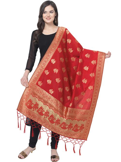 red cotton blend dupatta - 20276482 - Very Small Image - 1