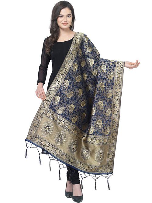 blue cotton blend dupatta - 20276487 - Very Small Image - 1