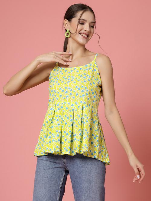 lime printed shoulder strap peplum top - 20276599 - Very Small Image - 1