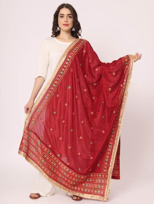 maroon phulkari dupatta - 20276617 - Very Small Image - 1