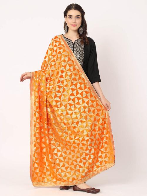 orange phulkari dupatta - 20276634 - Very Small Image - 1