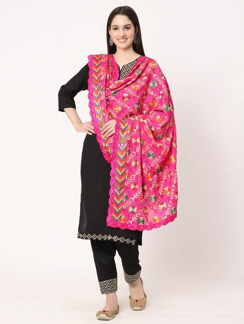 pink phulkari dupatta - 20276640 - Very Small Image - 1