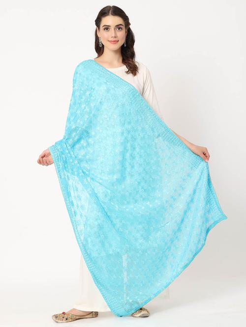 blue phulkari dupatta - 20276666 - Very Small Image - 1