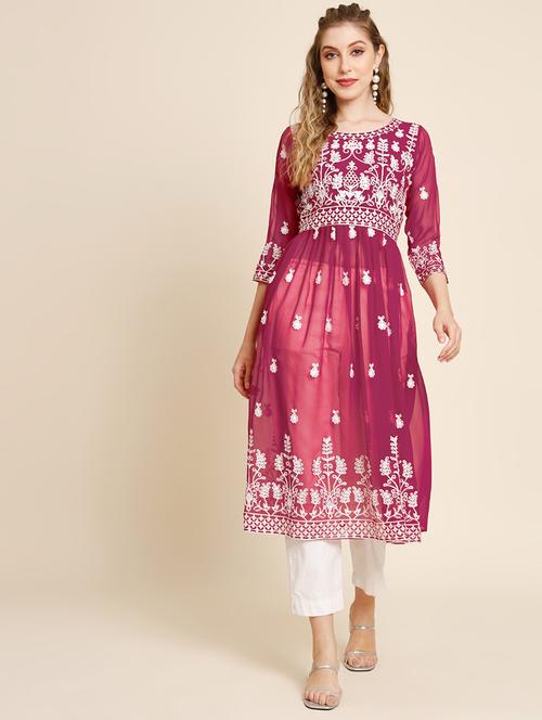 purple colored flared kurta - 20277320 - Very Small Image - 1