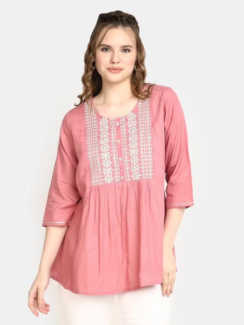 coral solid with work a-line tunic - 20277768 - Very Small Image - 1