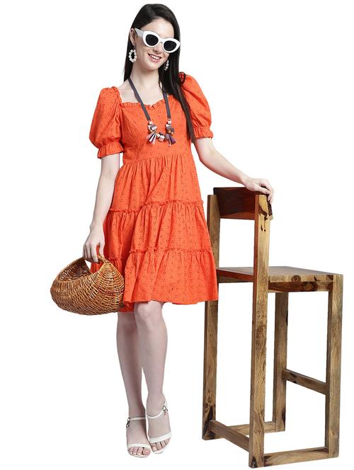 orange self design tiered dress - 20277793 - Very Small Image - 1