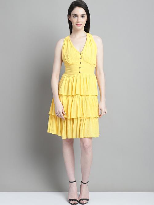 yellow solid layered dress - 20277799 - Very Small Image - 1