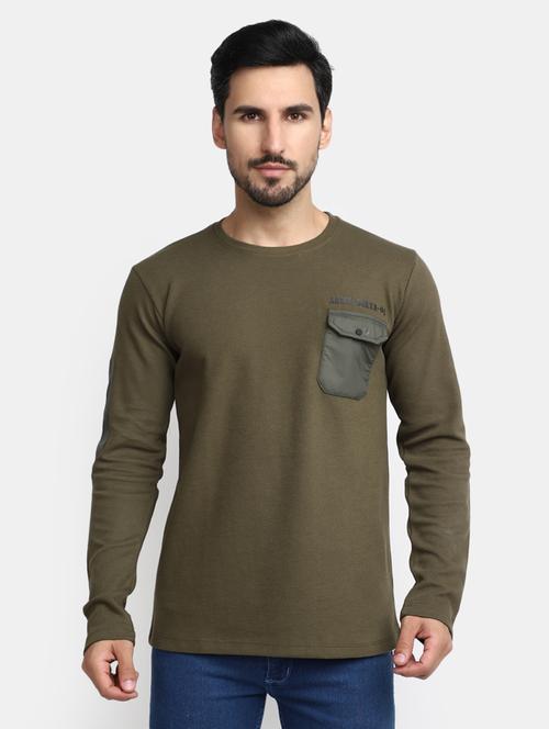olive solid round neck long sleevs t-shirt - 20277871 - Very Small Image - 1