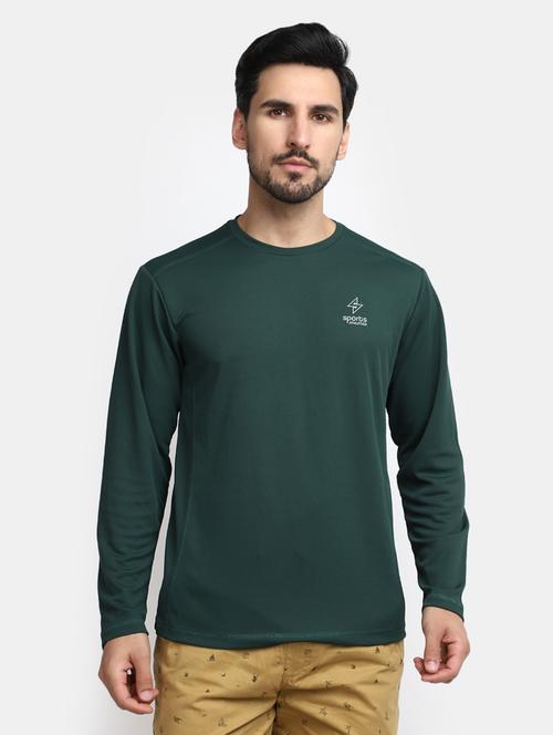 green solid round neck long sleevs t-shirt - 20277885 - Very Small Image - 1