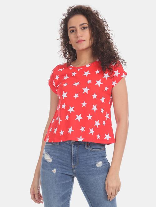 women's printed red cropped t-shirt - 20278192 - Very Small Image - 1
