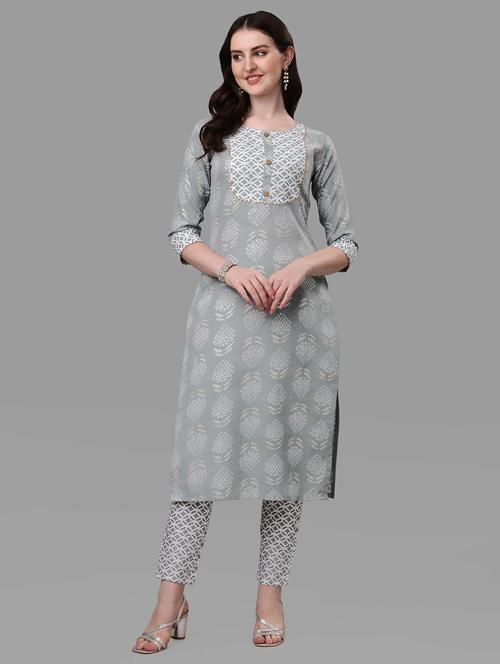 grey colored kurta pant set - 20278234 - Very Small Image - 1