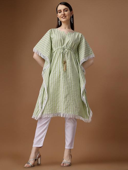 women green cotton blend tunic kaftan - 20278245 - Very Small Image - 1