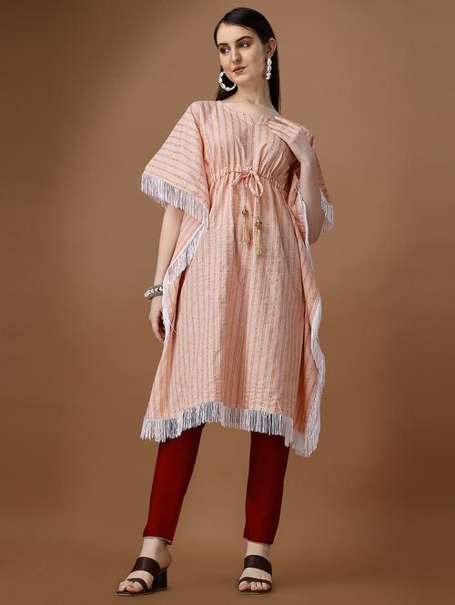 women orange cotton blend tunics kaftan - 20278247 - Very Small Image - 1