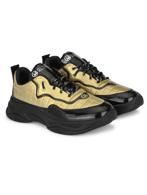 men gold colored textured lace-up sports shoe - 20278478 - Very Small Image - 1
