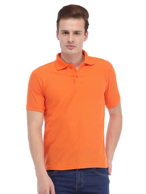 men solid orange cotton blend polo t-shirt - 20280007 - Very Small Image - 1