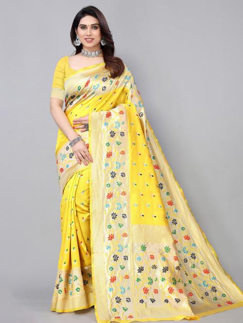 yellow colored paithani saree with blouse - 20280287 - Very Small Image - 1