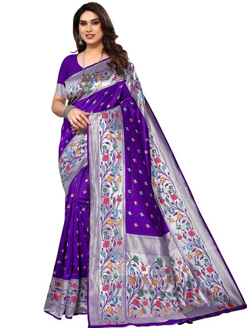 purple colored paithani saree with blouse - 20280308 - Very Small Image - 1