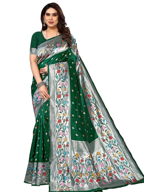 green colored paithani saree with blouse - 20280309 - Very Small Image - 1