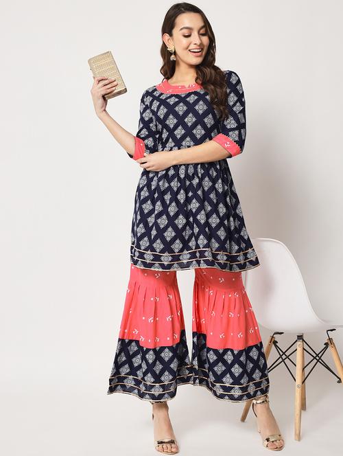 navy blue colored kurta sharara set - 20280630 - Very Small Image - 1