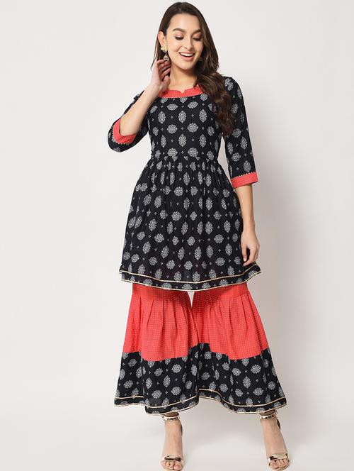 black colored kurta sharara set - 20280632 - Very Small Image - 1