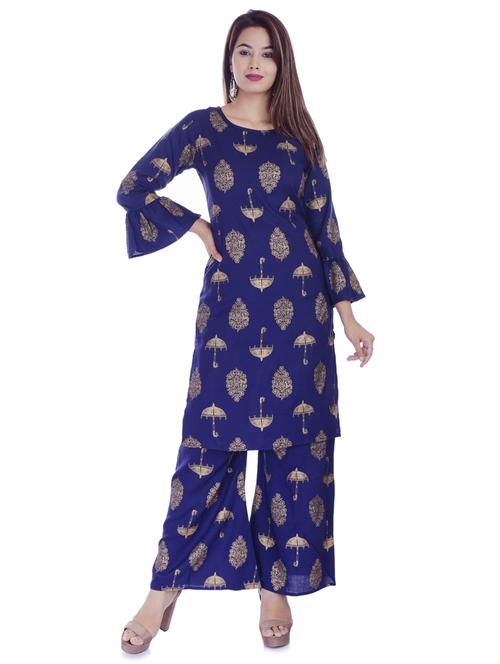 purist blue colored kurta palazzo set - 20280637 - Very Small Image - 1