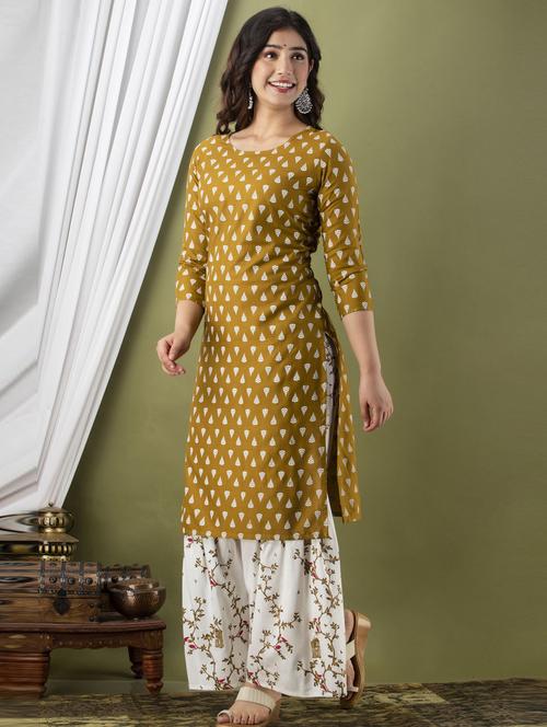 mustard colored kurta sharara set - 20280655 - Very Small Image - 1