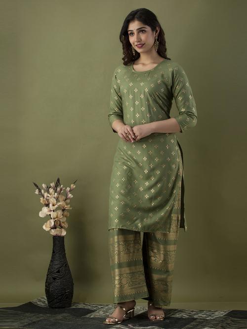 olive colored kurta palazzo set - 20280664 - Very Small Image - 1
