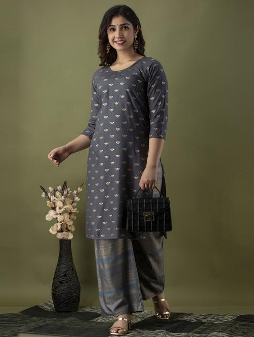 grey colored kurta palazzo set - 20280668 - Very Small Image - 1