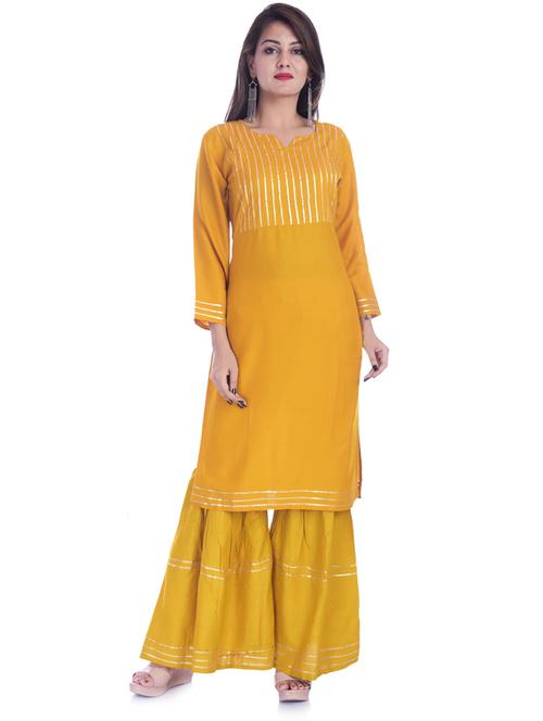 yellow colored kurta sharara set - 20280677 - Very Small Image - 1