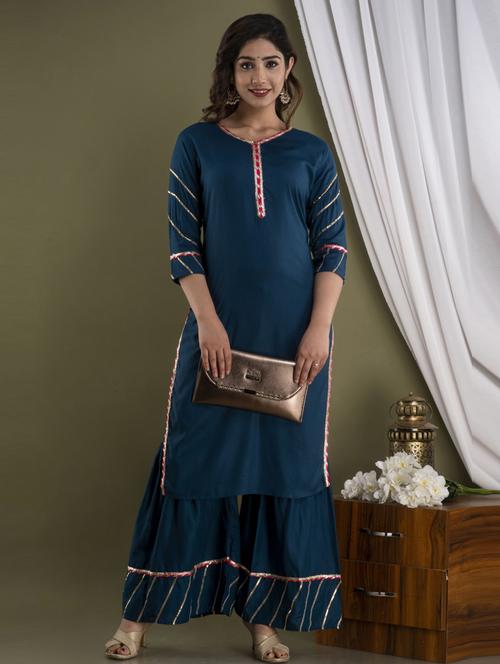 teal colored kurta sharara set - 20280686 - Very Small Image - 1