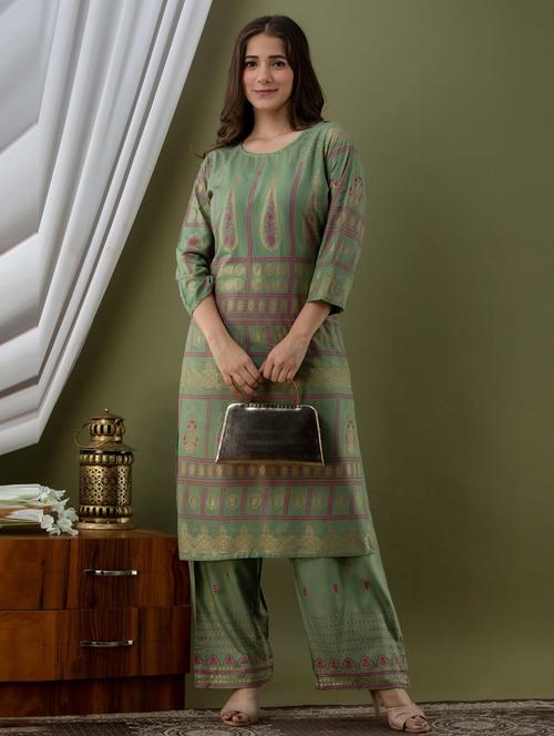 olive colored kurta palazzo set - 20280691 - Very Small Image - 1
