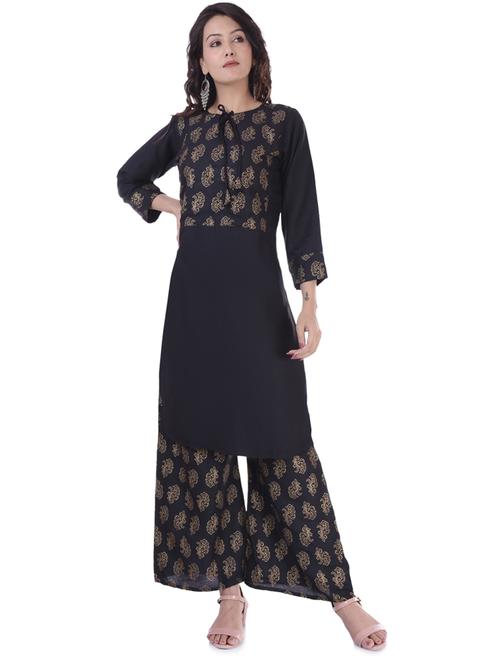 black colored kurta palazzo set - 20280718 - Very Small Image - 1