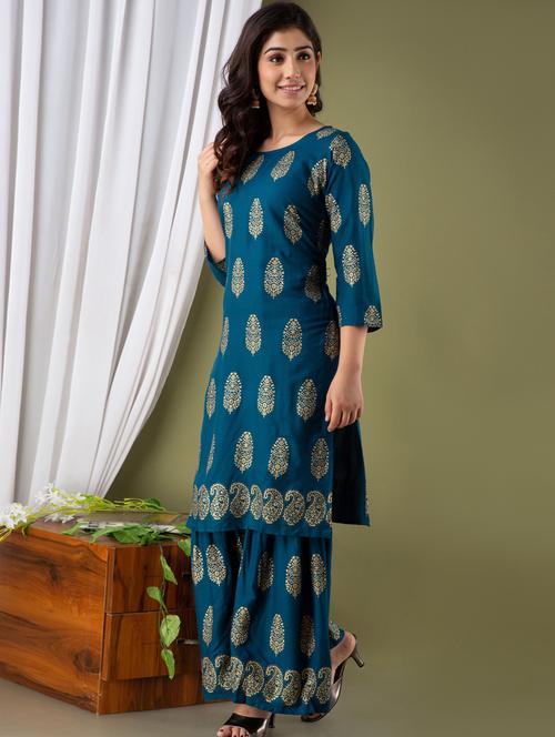 teal colored kurta sharara set - 20280763 - Very Small Image - 1