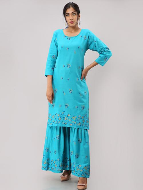 turquoise colored kurta sharara set - 20280773 - Very Small Image - 1
