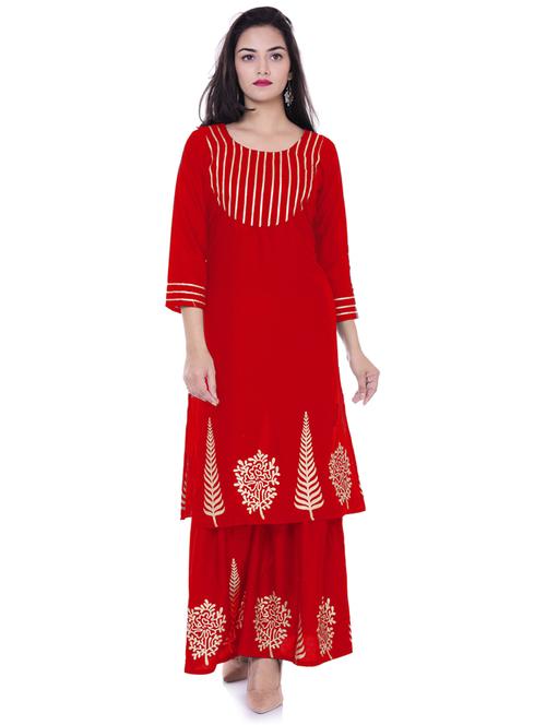red colored kurta sharara set - 20280792 - Very Small Image - 1