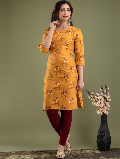 mustard colored straight kurta - 20280896 - Very Small Image - 1