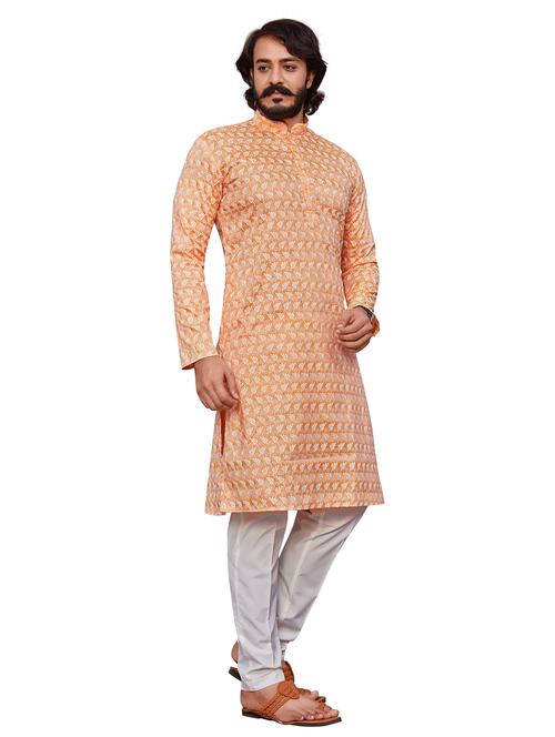orange cotton silk kurta pyjama ethnic wear - 20281212 - Very Small Image - 1