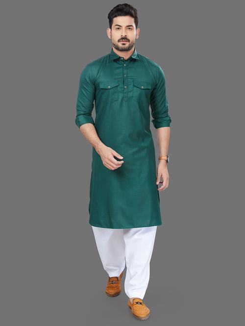 green cotton pathani ethnic wear - 20281223 - Very Small Image - 1
