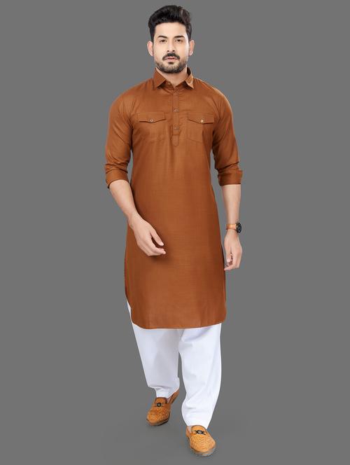 dark brown cotton pathani ethnic wear - 20281232 - Very Small Image - 1