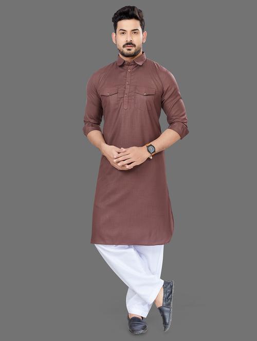 light brown cotton pathani ethnic wear - 20281235 - Very Small Image - 1