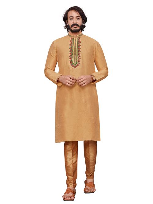 cream cotton silk kurta pyjama ethnic wear - 20281294 - Very Small Image - 1