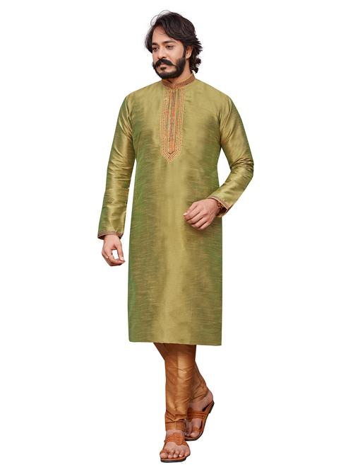 light green cotton silk kurta pyjama ethnic wear - 20281297 - Very Small Image - 1
