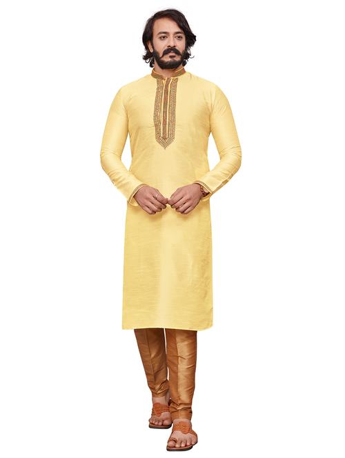 yellow cotton silk kurta pyjama ethnic wear - 20281303 - Very Small Image - 1
