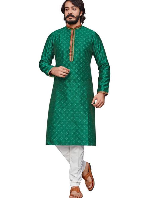 green jacquard kurta pyjama ethnic wear set - 20281384 - Very Small Image - 1