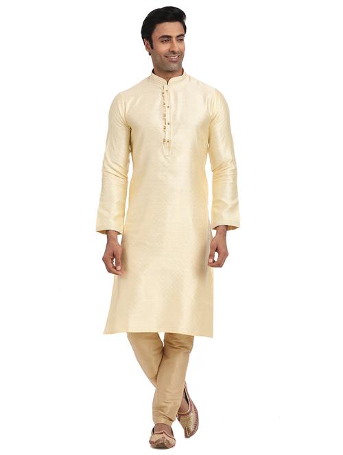 cream jacquard kurta pyjama ethnic wear - 20281402 - Very Small Image - 1